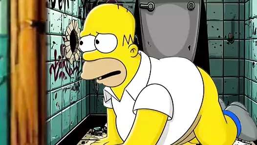 Evli Ev hanımı halka açık yaramaz bir tuvalette sikilir. Çizgi film. Simpsonlar Parodi.